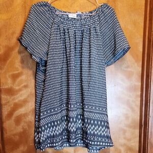 Kim Rogers Blue Smocked Puff Sleeve Blouse